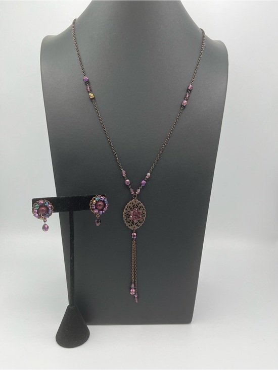 Miriam Haskell Jewelry - Miriam Haskell Purple Beaded Filigree Drop Necklace
